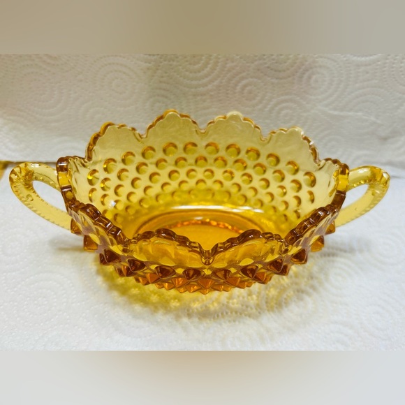Fenton Other - Vintage Fenton Hobnail candy dish with handles in Amber color.  Mint condition.